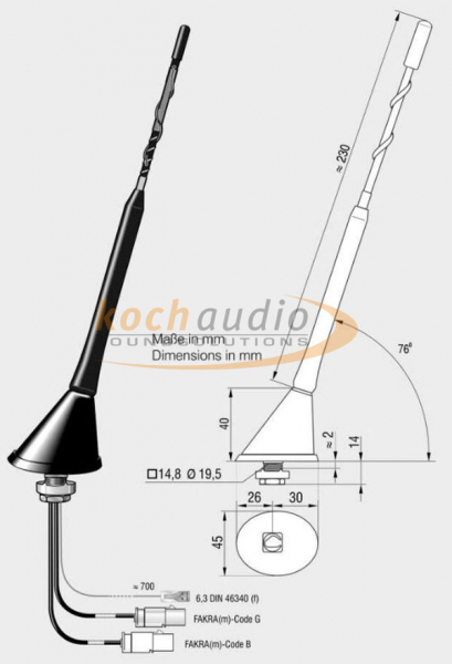 FM/DAB-Antenne – ATBB Antenne ATBB_2118_01 – 16V Antenne aktiv - FM/DAB+ mit Fakraanschlüssen